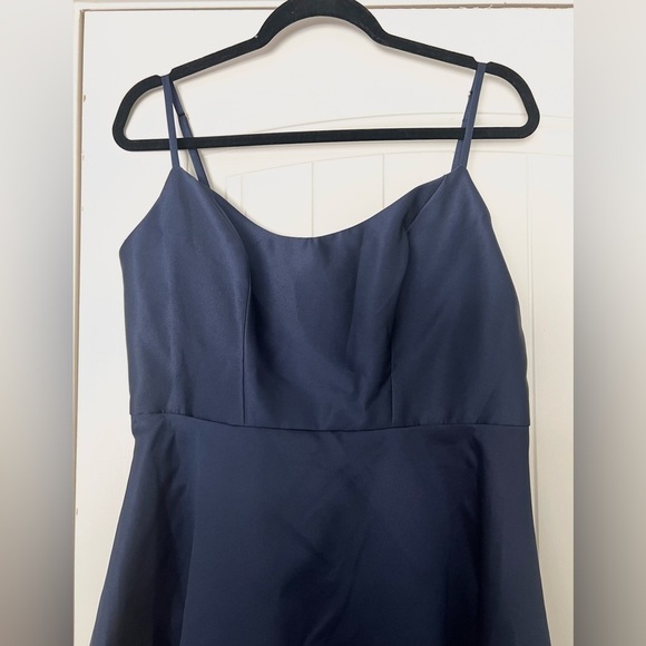NWT Alfred Sung Spaghetti-Strap Satin Midi Dress Midnight Navy Blue - Picture 3 of 8
